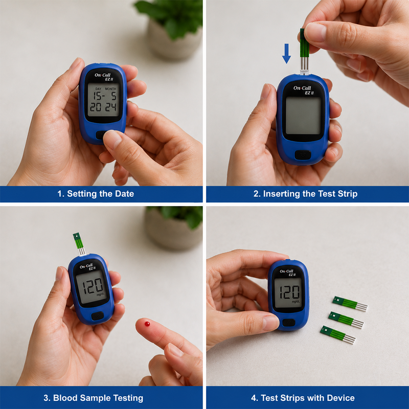 On Call EZ II Glucometer | On Call Glucometer with 10 free strips | On Call Glucometer with 5 years Warranty