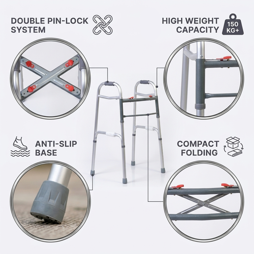 Walker for patient | Walker for heavy patients foldable | Foldable walker double pin lock
