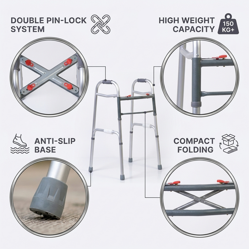Walker for patient | Walker for heavy patients foldable | Foldable walker double pin lock