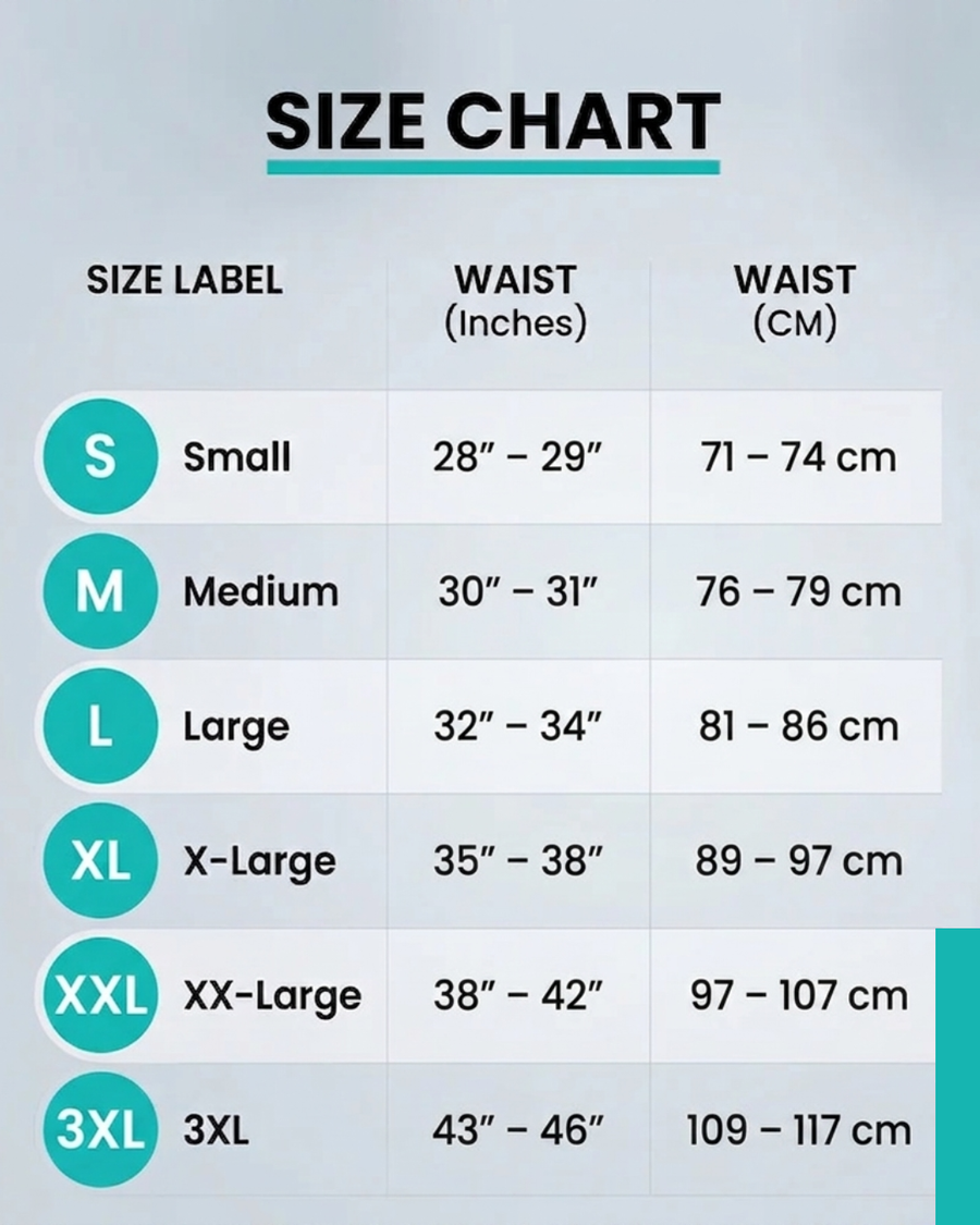 Size guide for Surease Lumbo Sacral Belt - Premium most comfortable Lumbo Sacral Back Support for men & women