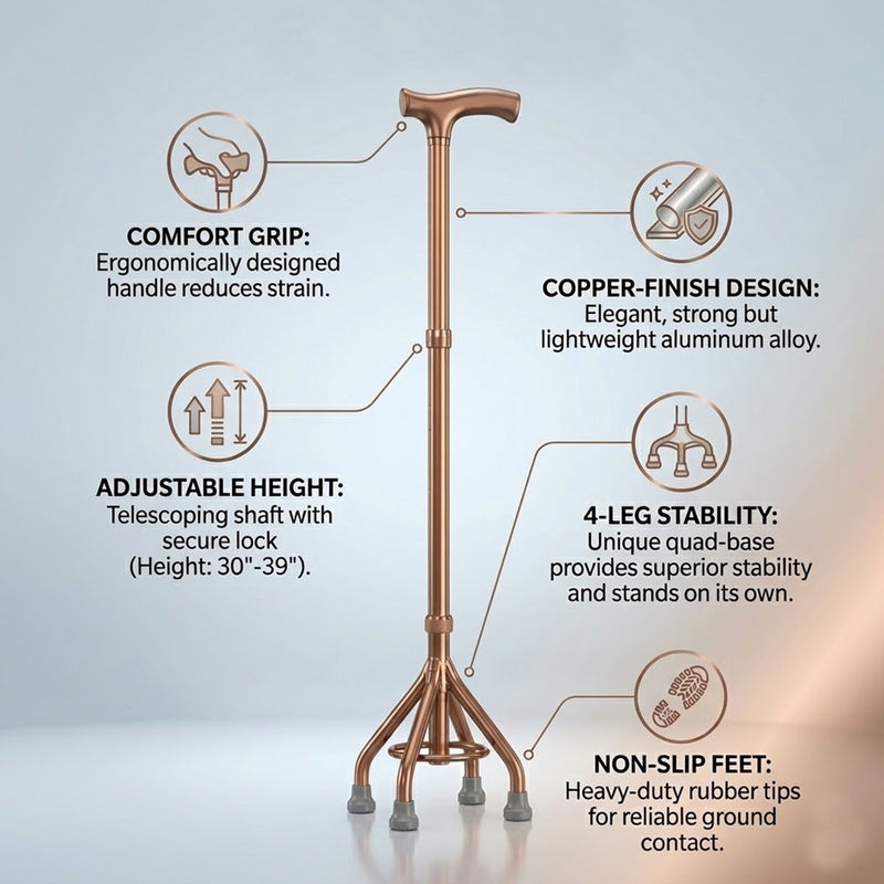 Call to Care Aluminum Quad Cane Adjustable | Quad Cane Adjustable Durable | Walking Quad Cane